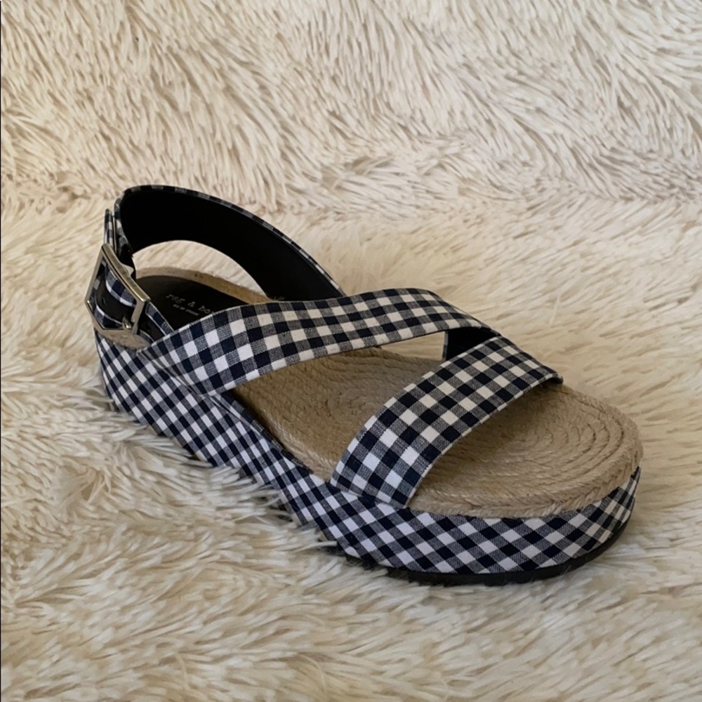rag & bone Gingham Platform Wedge Sandal